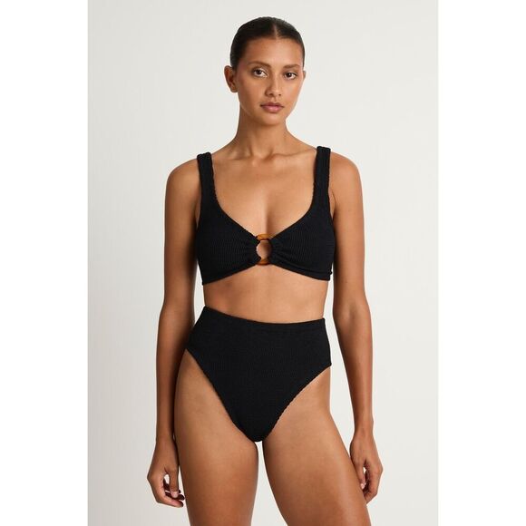 Hunza G Womens Black Crinkle Stretchy Nadine Seersucker Bikini Set One Size NWOT - Picture 1 of 8